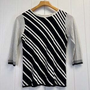 Unbranded Womens Artsy Striped Polka Dot Sweater Size S Black White Lightweight